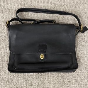 Coach black leather messenger bag